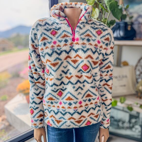 Eddie Bauer Vanilla Aztec Ultra Soft Southwest  1/4 Zip Fleece, Women's X-Small - Picture 1 of 10